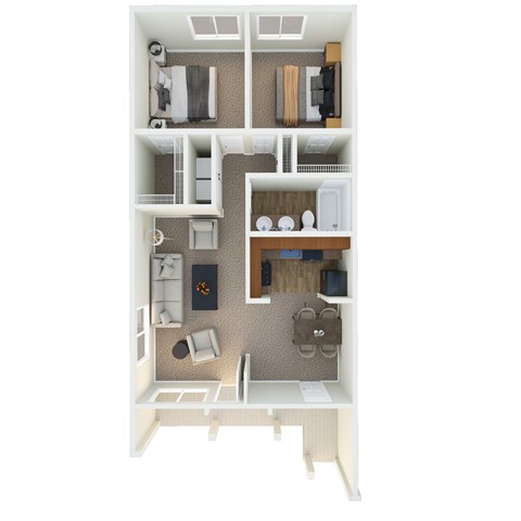 Floor plan for 2 beds, 1 bath, 900 sqft